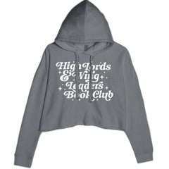Women's cropped fleece hoodie with "High Lords & Wing Leaders Book Club" romantasy reader graphic
