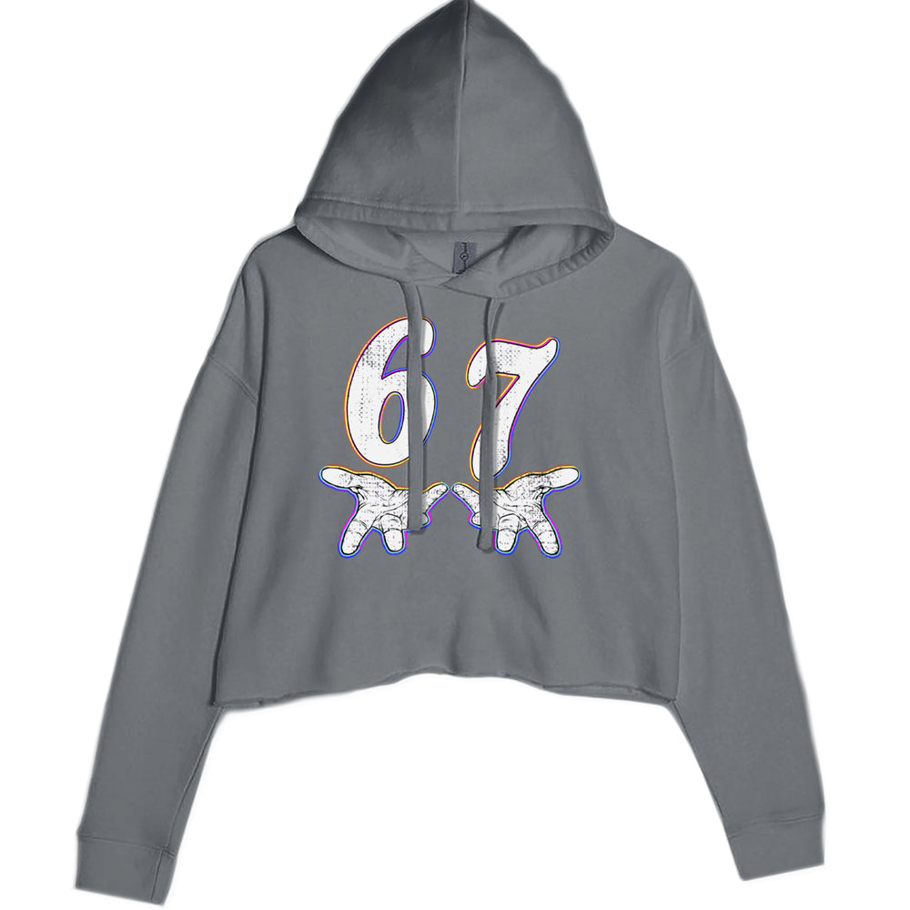 67 Hands Meme Viral Drill graphic on Women's Cropped Fleece Hoodie in Charcoal Grey