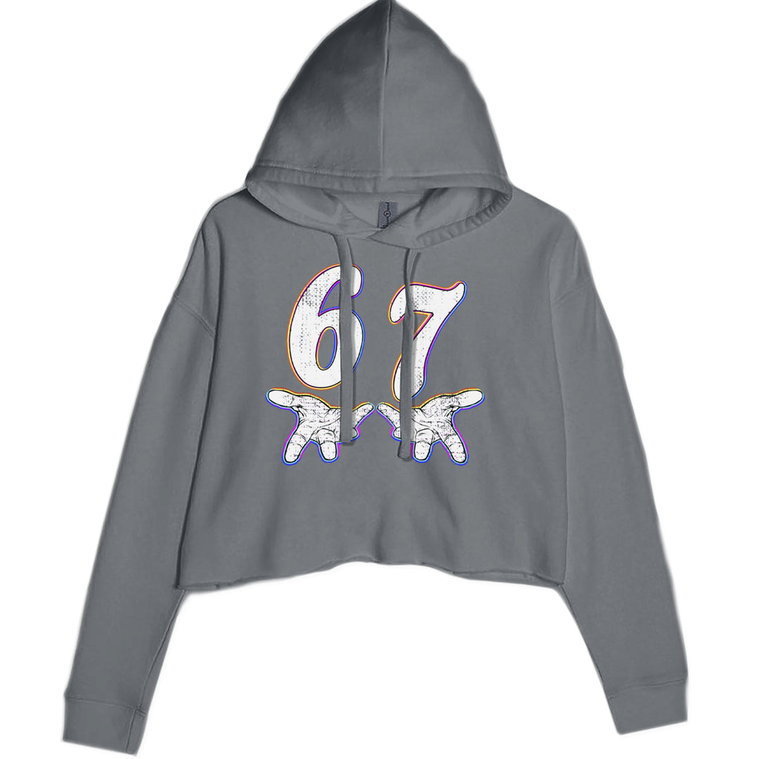 67 Hands Meme Viral Drill Cropped Hoodie Sweatshirt Charcoal Grey