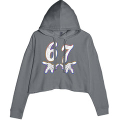 67 Hands Meme Viral Drill Cropped Hoodie Sweatshirt Charcoal Grey