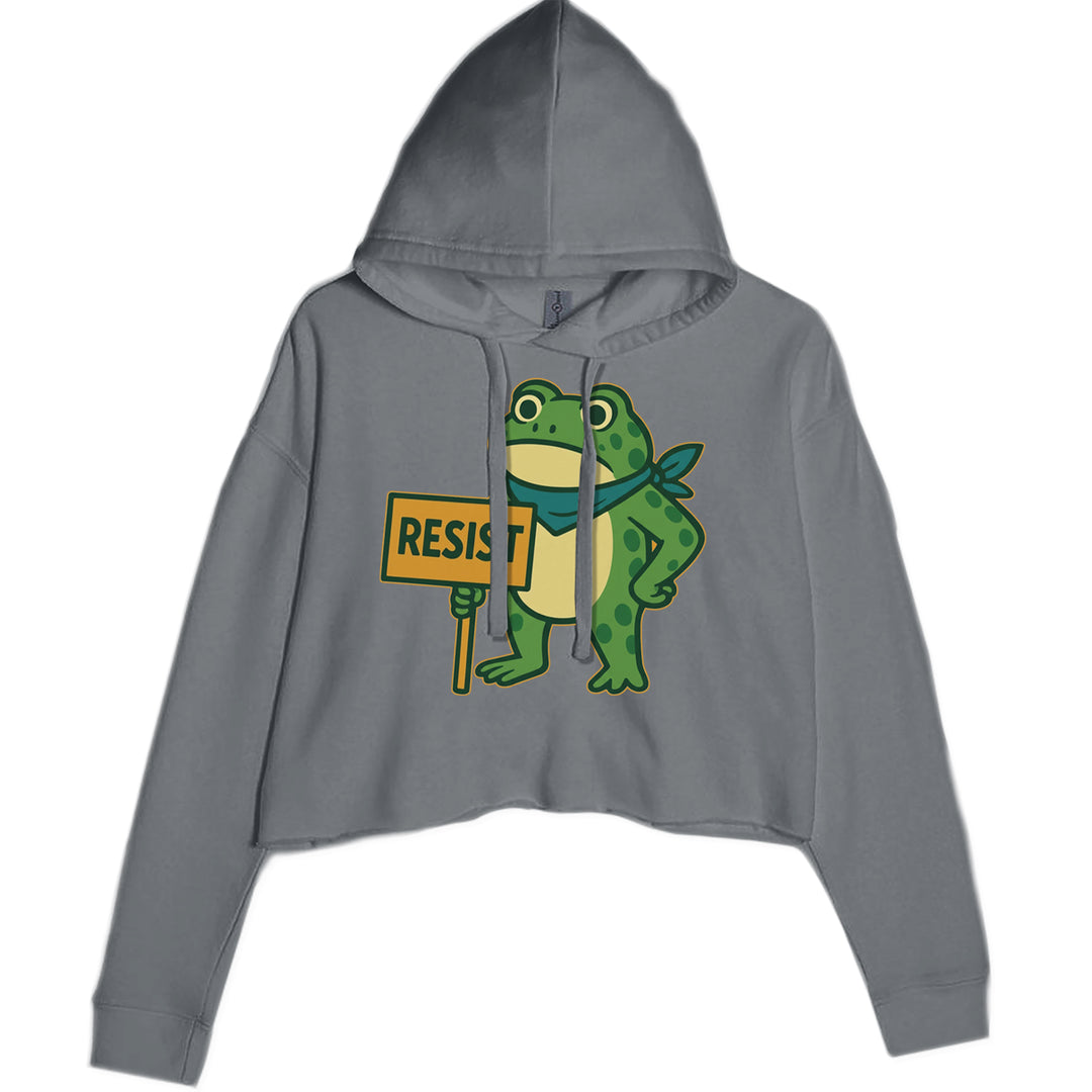 Sign Resist Meme Frog Protest Cropped Hoodie Sweatshirt Charcoal Grey