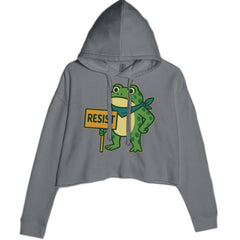Sign Resist Meme Frog Protest Cropped Hoodie Sweatshirt Charcoal Grey