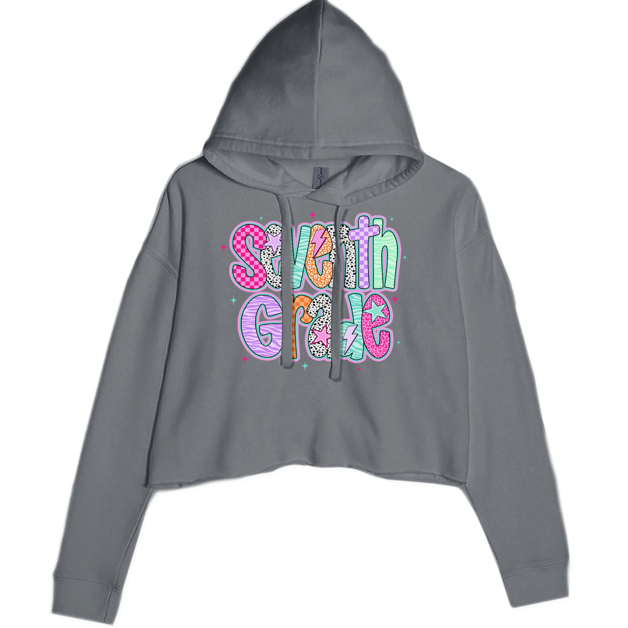 Seventh Grade Swagger Colorful Back to School Cropped Hoodie Sweatshirt Charcoal Grey