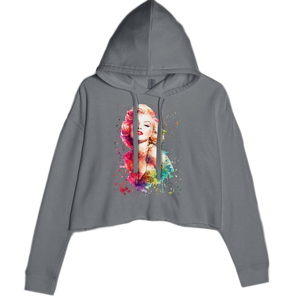 Mrs. Monroe Watercolors Bombshell Cropped Hoodie Sweatshirt Charcoal Grey