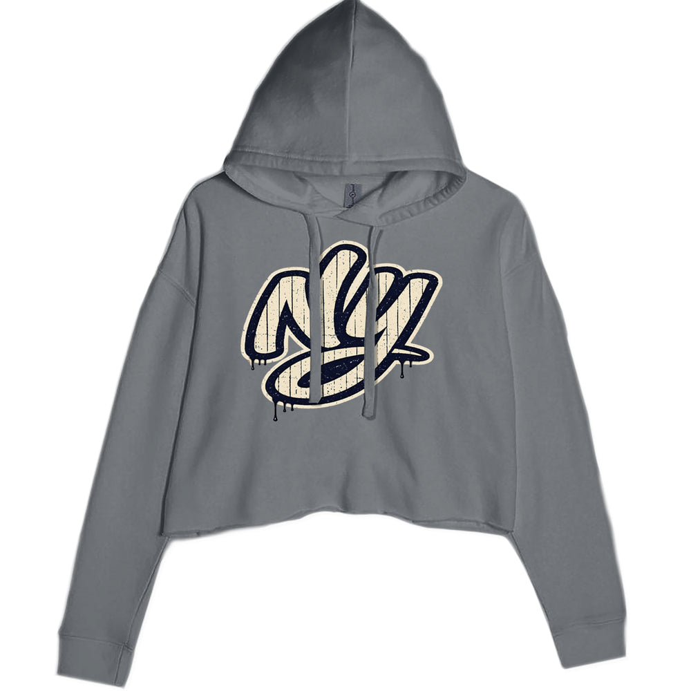 NYC New York City Grunge Street graphic on Women's Cropped Fleece Hoodie in Charcoal Grey