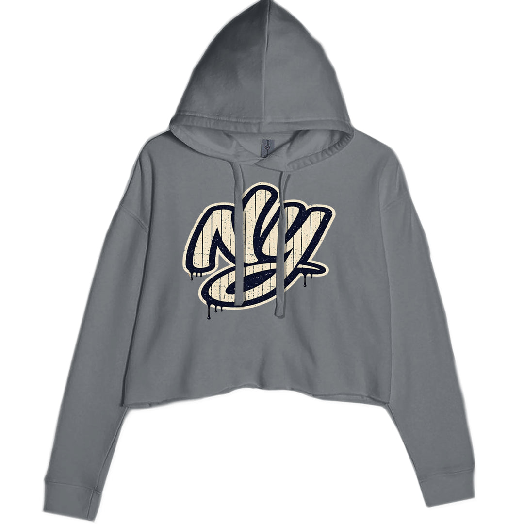 NYC New York City Grunge Street Cropped Hoodie Sweatshirt Charcoal Grey