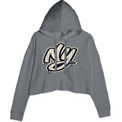 NYC New York City Grunge Street Cropped Hoodie Sweatshirt Charcoal Grey