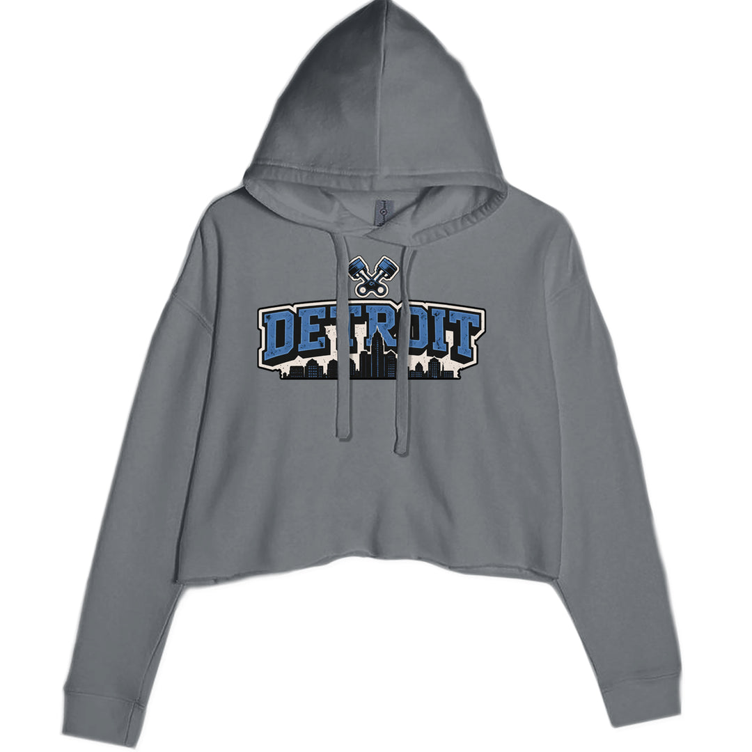 Detroit Motor City Retro Piston Cropped Hoodie Sweatshirt Charcoal Grey