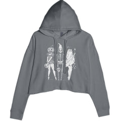 Vintage Spooky Squad Pinup Halloween Design Cropped Hoodie Sweatshirt Charcoal Grey