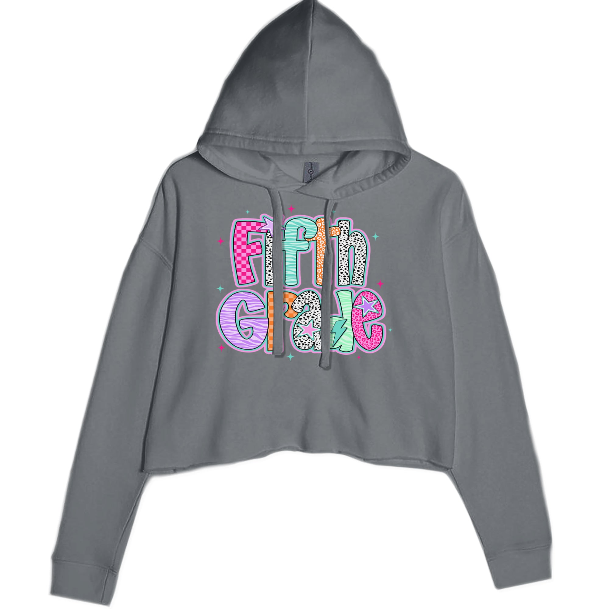 Fifth Grade Fly Colorful Back to School Cropped Hoodie Sweatshirt Black
