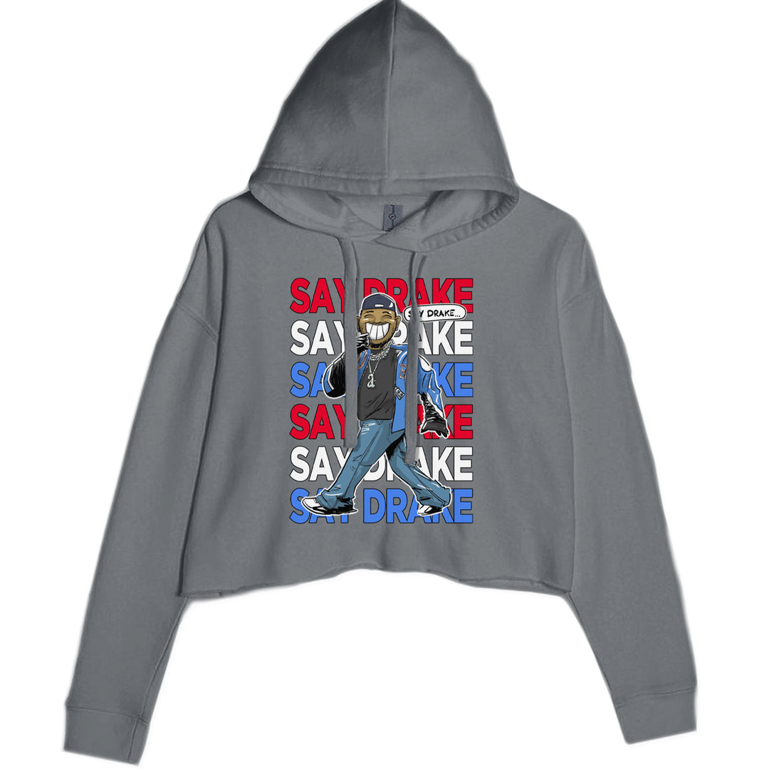 Say Drake Smiling Meme Mustard Cropped Hoodie Sweatshirt Charcoal Grey