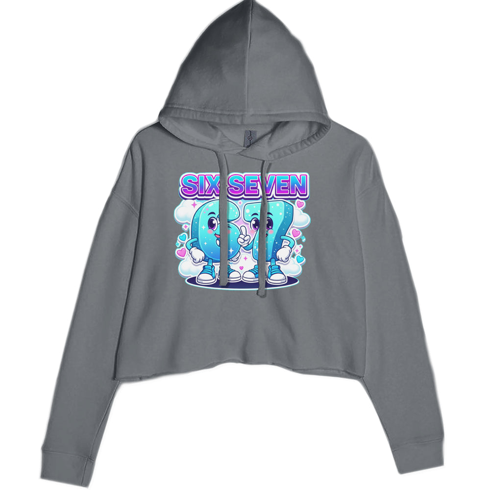67 Six Seven Meme Kawaii Cloud graphic on Women's Cropped Fleece Hoodie in Charcoal Grey