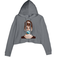 Audrey Hepburn Chewing Bubble Gum American Icon Cropped Hoodie Sweatshirt Charcoal Grey