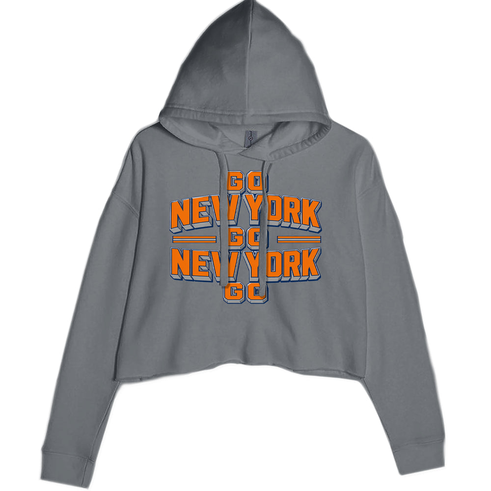 Go New York Go Basketball graphic on Women's Cropped Fleece Hoodie in Charcoal Grey