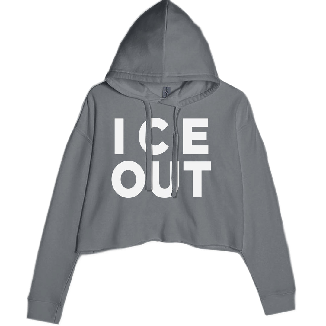 Ice Out Protest Cropped Hoodie Sweatshirt Charcoal Grey