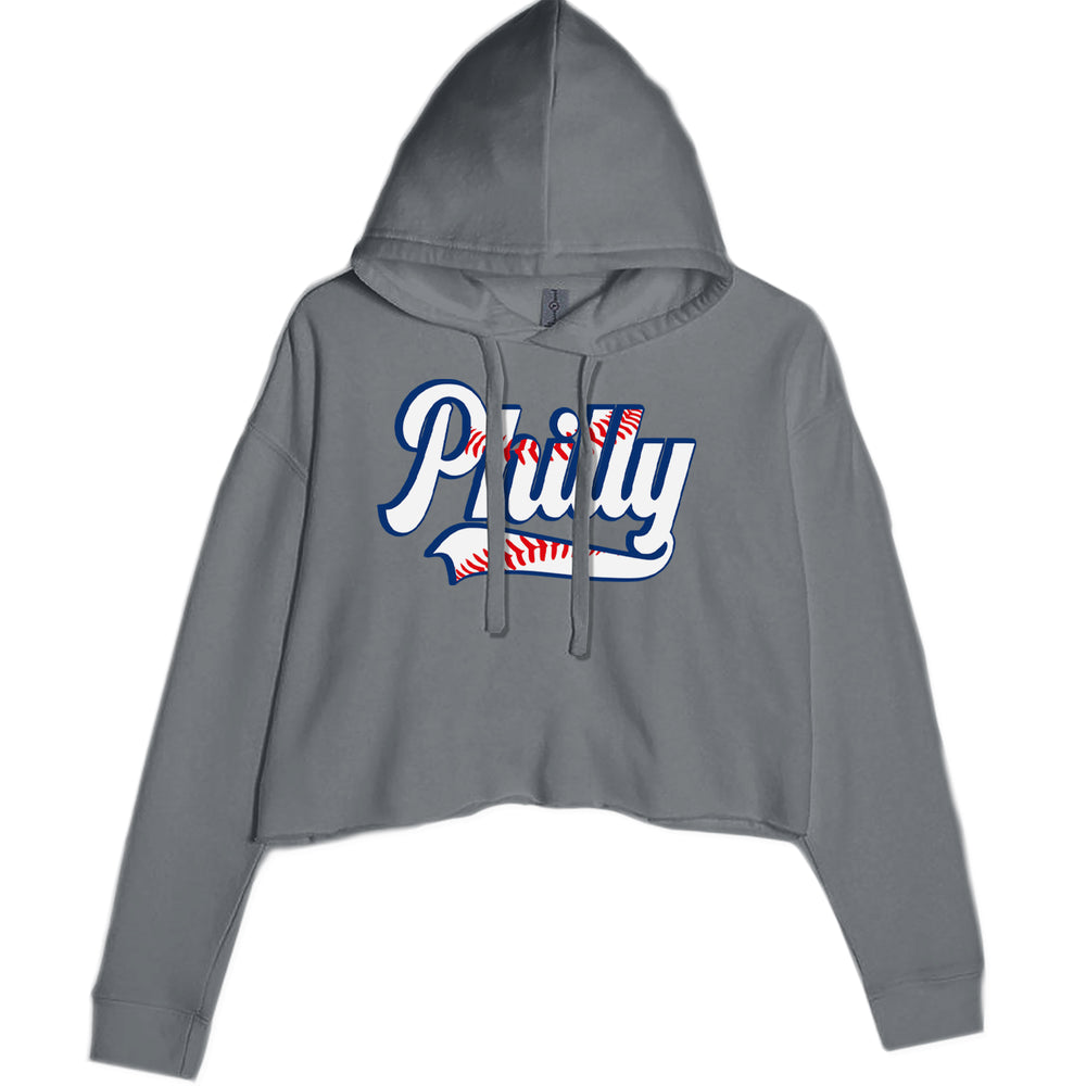 Philly Baseball Stitching graphic on Women's Cropped Fleece Hoodie in Charcoal Grey