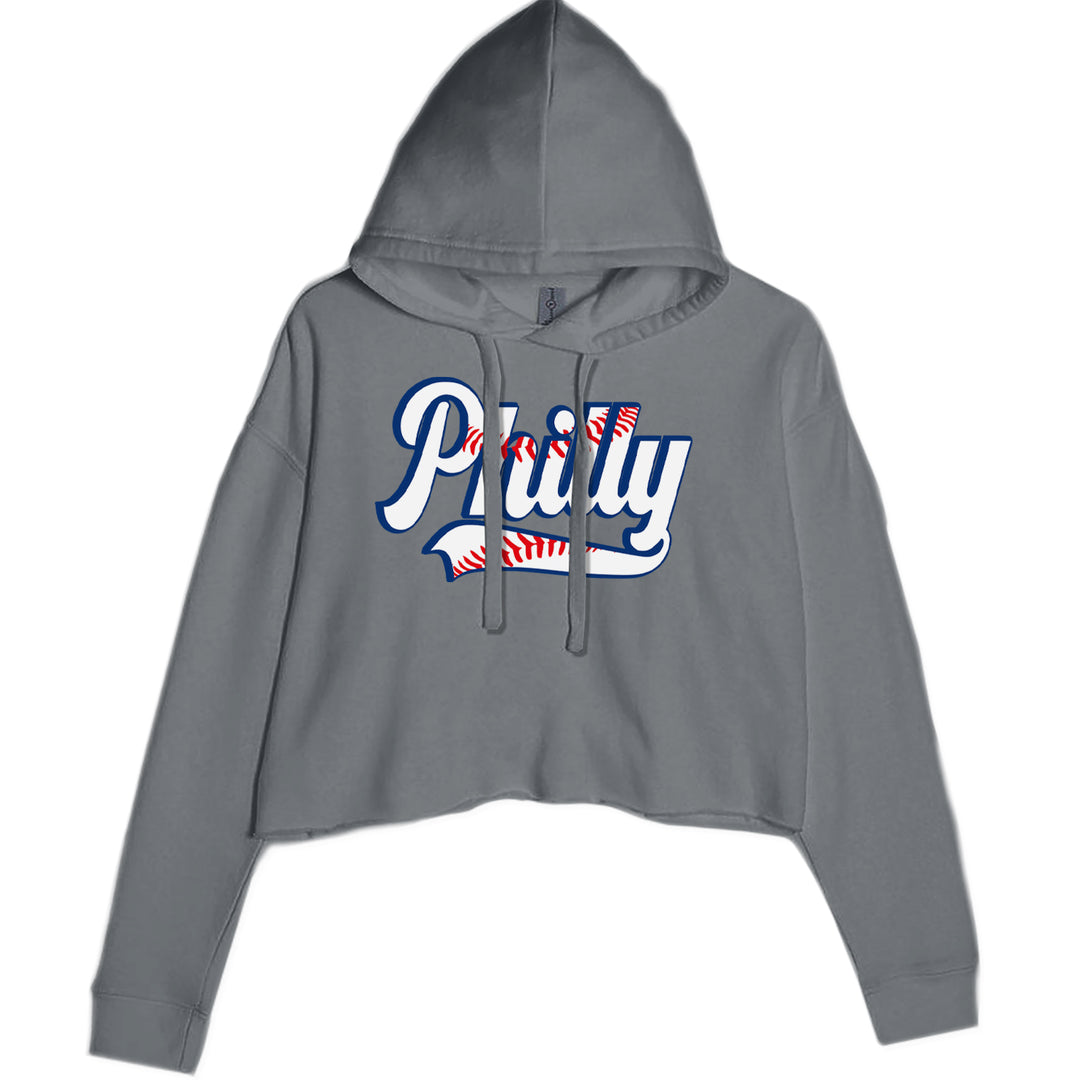 Philly Baseball Stitching graphic on Women's Cropped Fleece Hoodie in Charcoal Grey