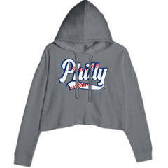 Philly Baseball Stitching graphic on Women's Cropped Fleece Hoodie in Charcoal Grey