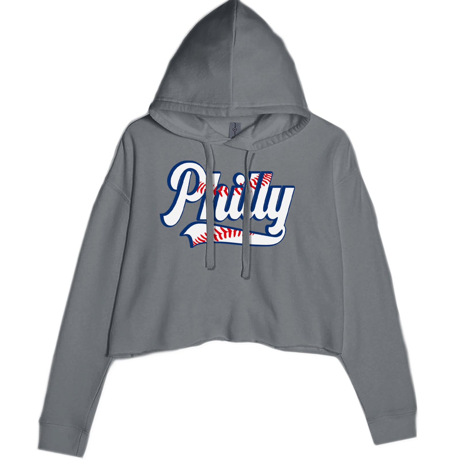 Philly Baseball Stitching Cropped Hoodie Sweatshirt Black