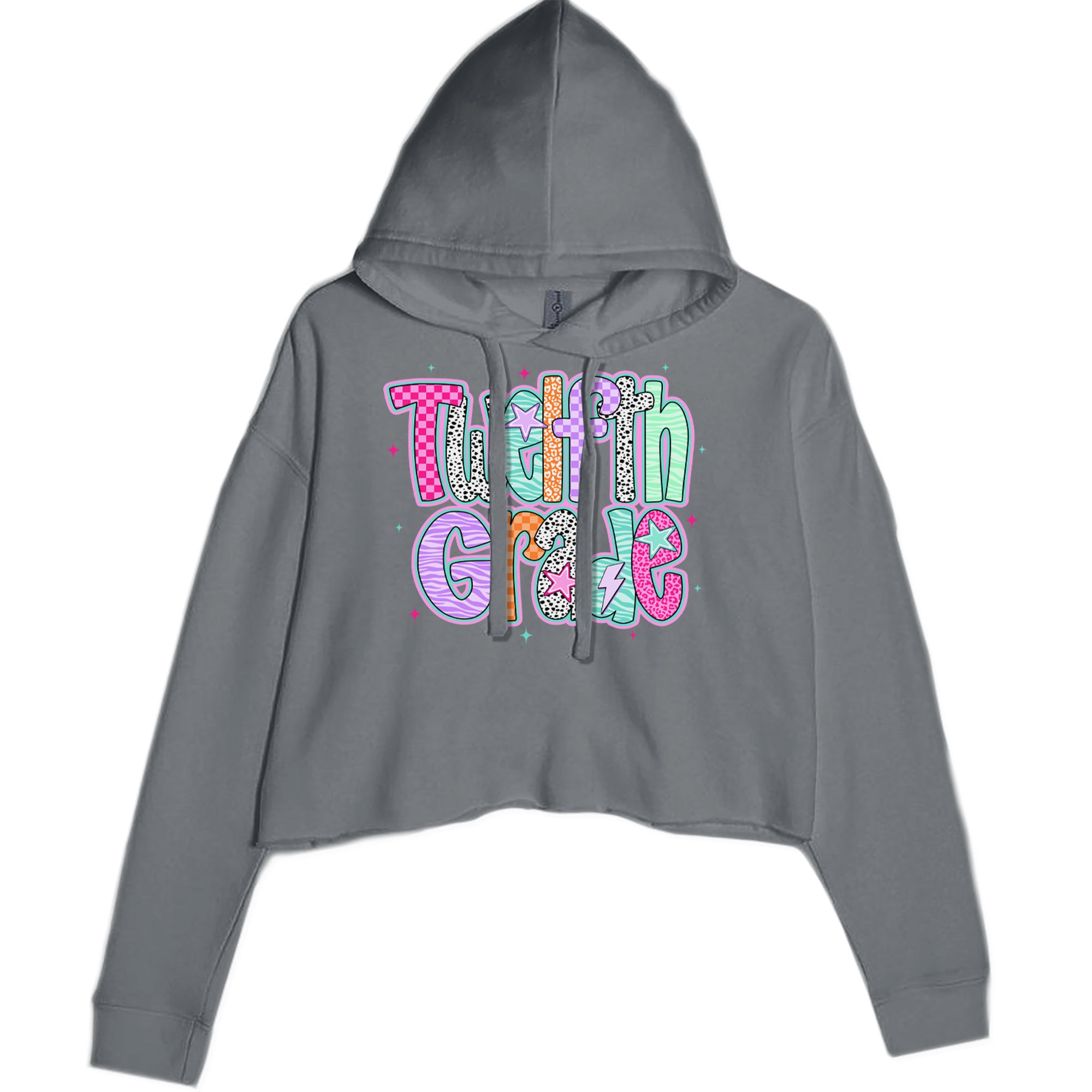 Senior Year Colorful Back to School Cropped Hoodie Sweatshirt Charcoal Grey