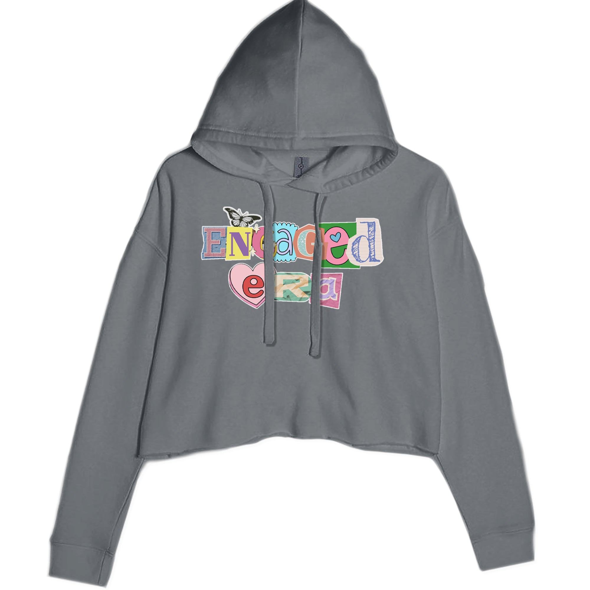 Engaged Era Aesthetic Retro Collage Design Cropped Hoodie Sweatshirt Black