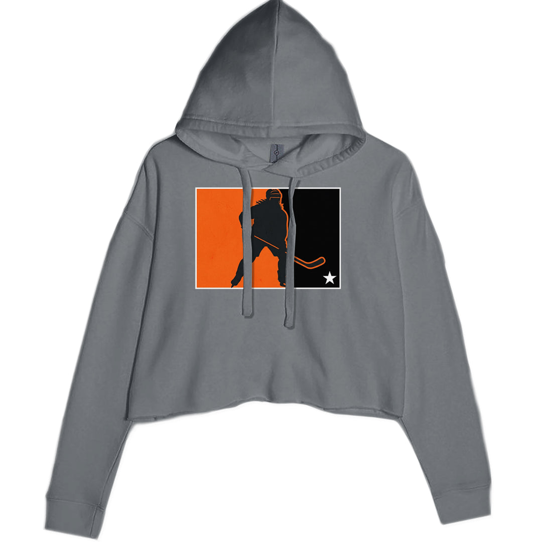 Hockey Enforcer Retro Vintage Cropped Hoodie Sweatshirt Charcoal Grey