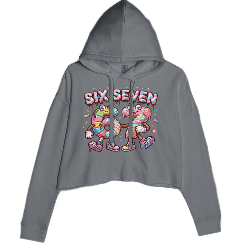 67 Candy Swirl Meme graphic on Women's Cropped Fleece Hoodie in Charcoal Grey