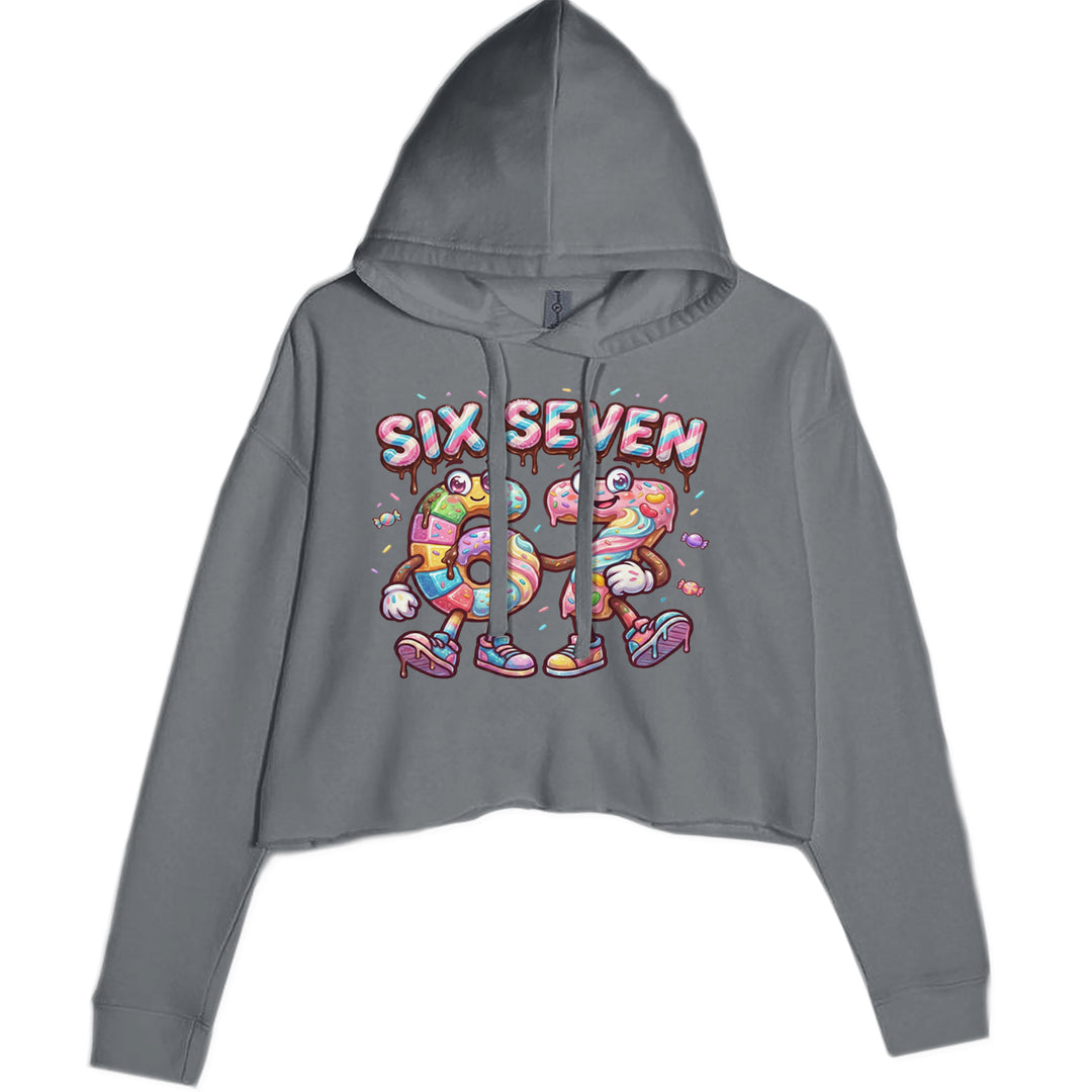67 Candy Swirl Meme Cropped Hoodie Sweatshirt Charcoal Grey