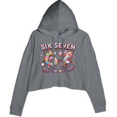 67 Candy Swirl Meme Cropped Hoodie Sweatshirt Charcoal Grey