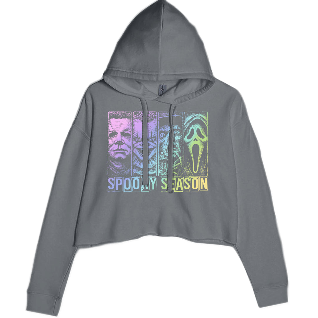 Spooky Season Horror Icons Halloween Cropped Hoodie Sweatshirt Charcoal Grey