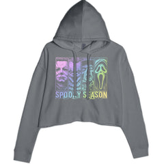 Spooky Season Horror Icons Halloween Cropped Hoodie Sweatshirt Charcoal Grey