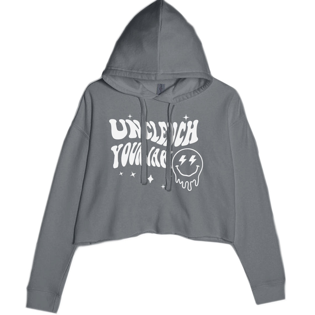 Unclench Your Jaw Festival Rave EDM Cropped Hoodie Sweatshirt Charcoal Grey