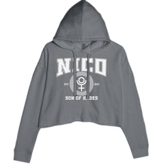 Nico Son of Hades Underworld Crest Cropped Hoodie Sweatshirt Charcoal Grey