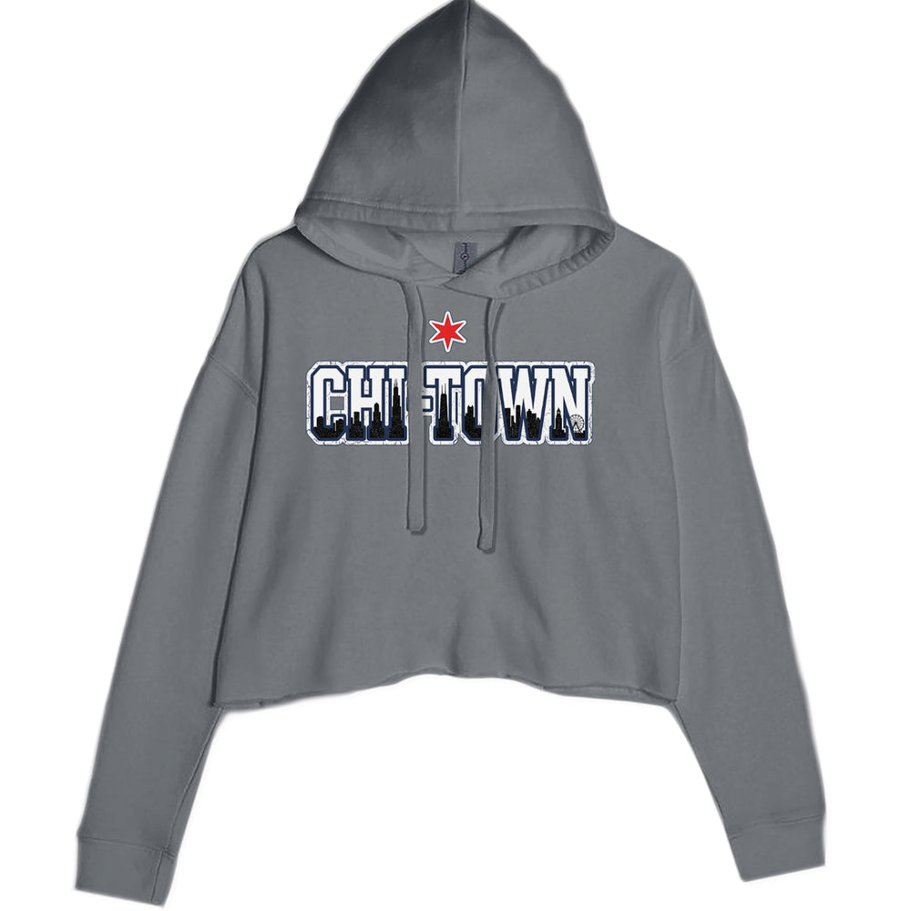 Chicago Chi-Town City Pride graphic on Women's Cropped Fleece Hoodie in Charcoal Grey