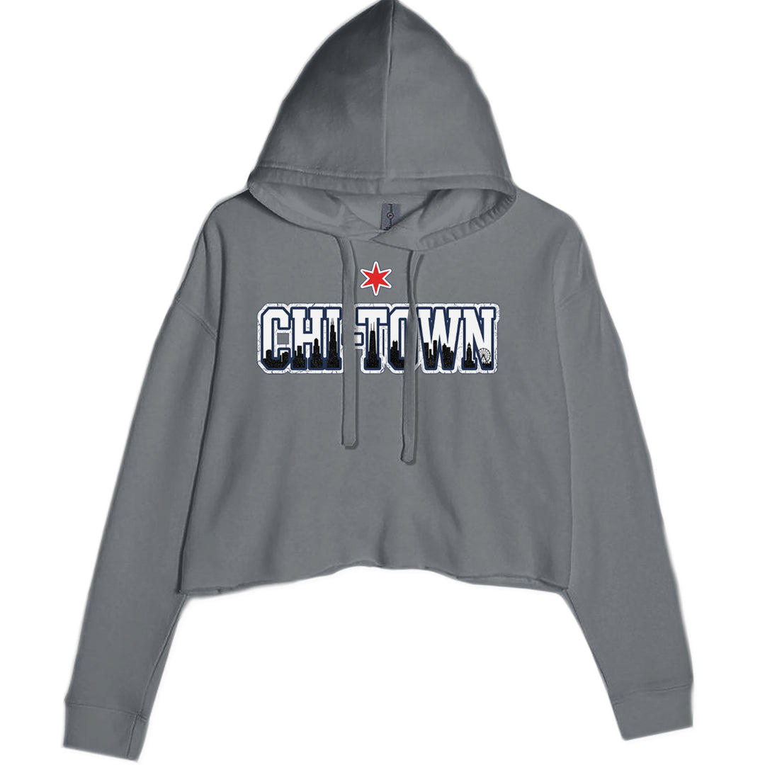 Chicago Chi-Town City Pride Cropped Hoodie Sweatshirt Charcoal Grey