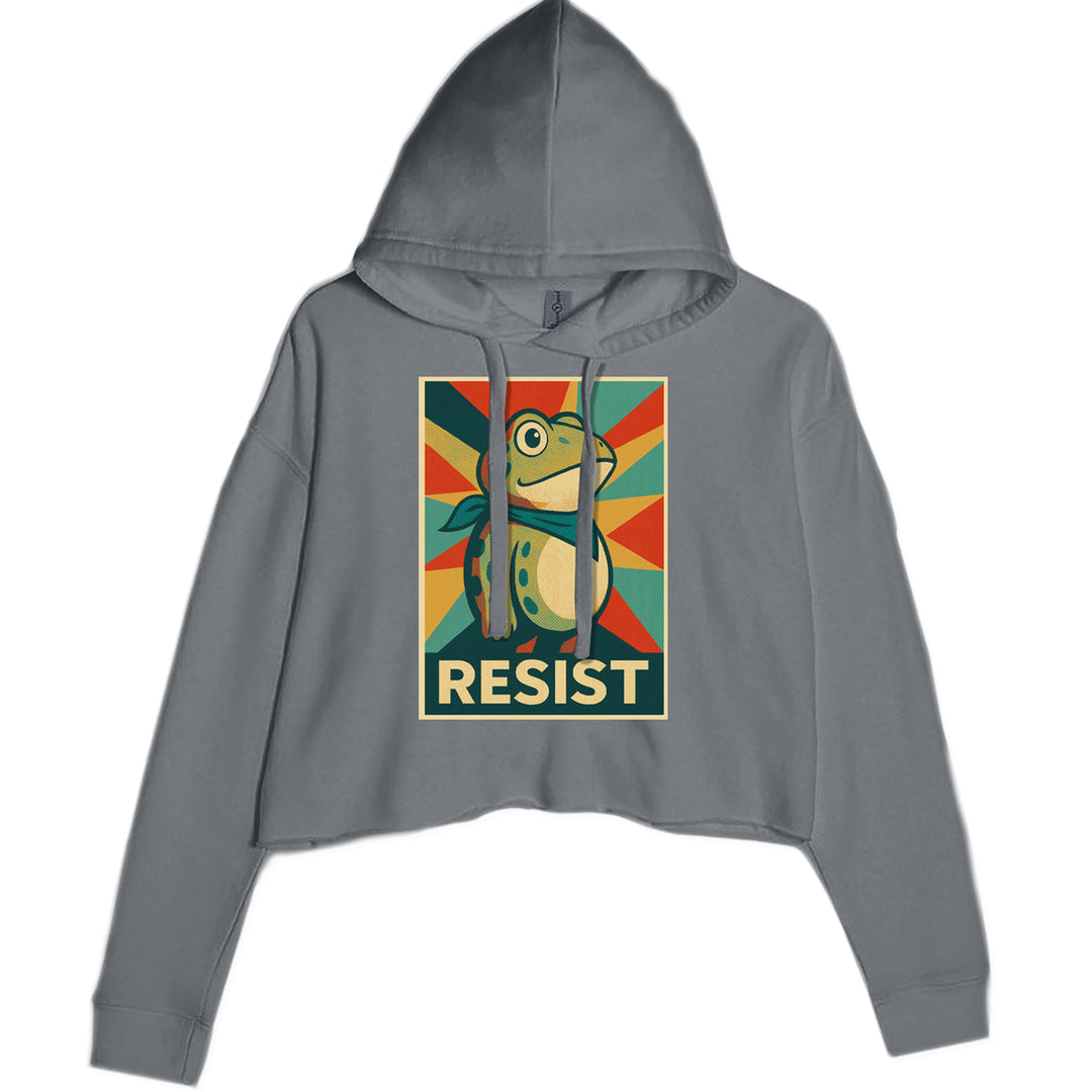 Resist Portland Protest Frog Cropped Hoodie Sweatshirt Charcoal Grey