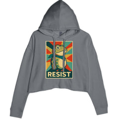 Resist Portland Protest Frog Cropped Hoodie Sweatshirt Charcoal Grey
