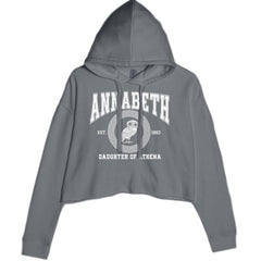 Annabeth Daughter of Athena Owl Wisdom Cropped Hoodie Sweatshirt Charcoal Grey