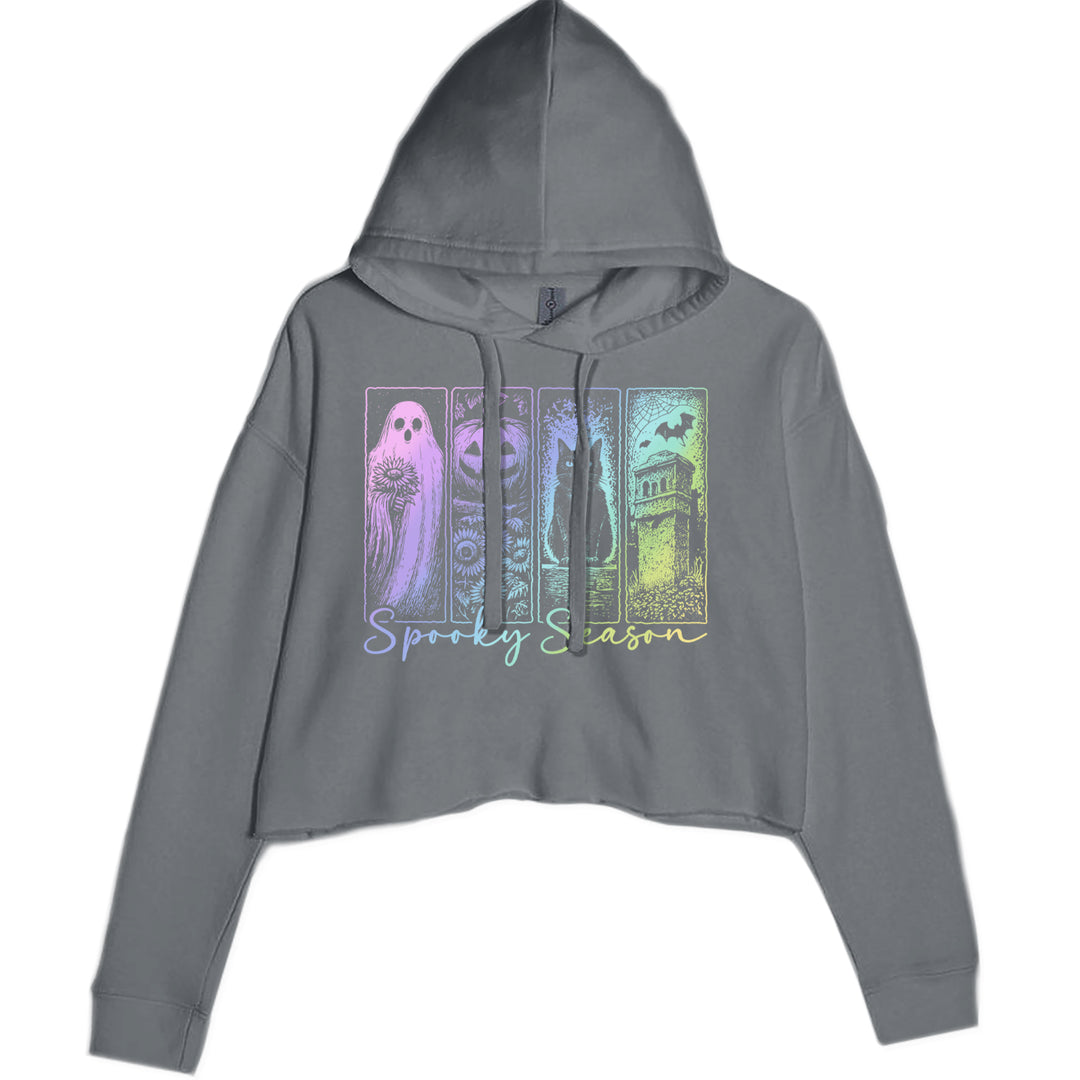 Spooky Season Cute Pastel Halloween Design Cropped Hoodie Sweatshirt Charcoal Grey