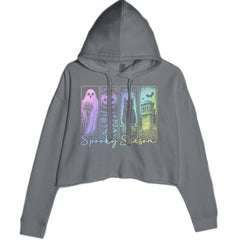 Spooky Season Cute Pastel Halloween Design Cropped Hoodie Sweatshirt Charcoal Grey