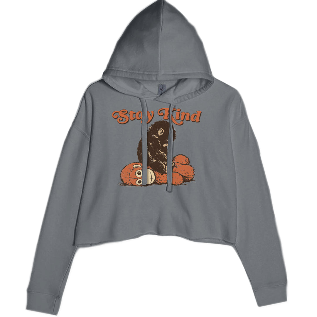 Punch Stay Kind Macaque Cropped Hoodie Sweatshirt Charcoal Grey