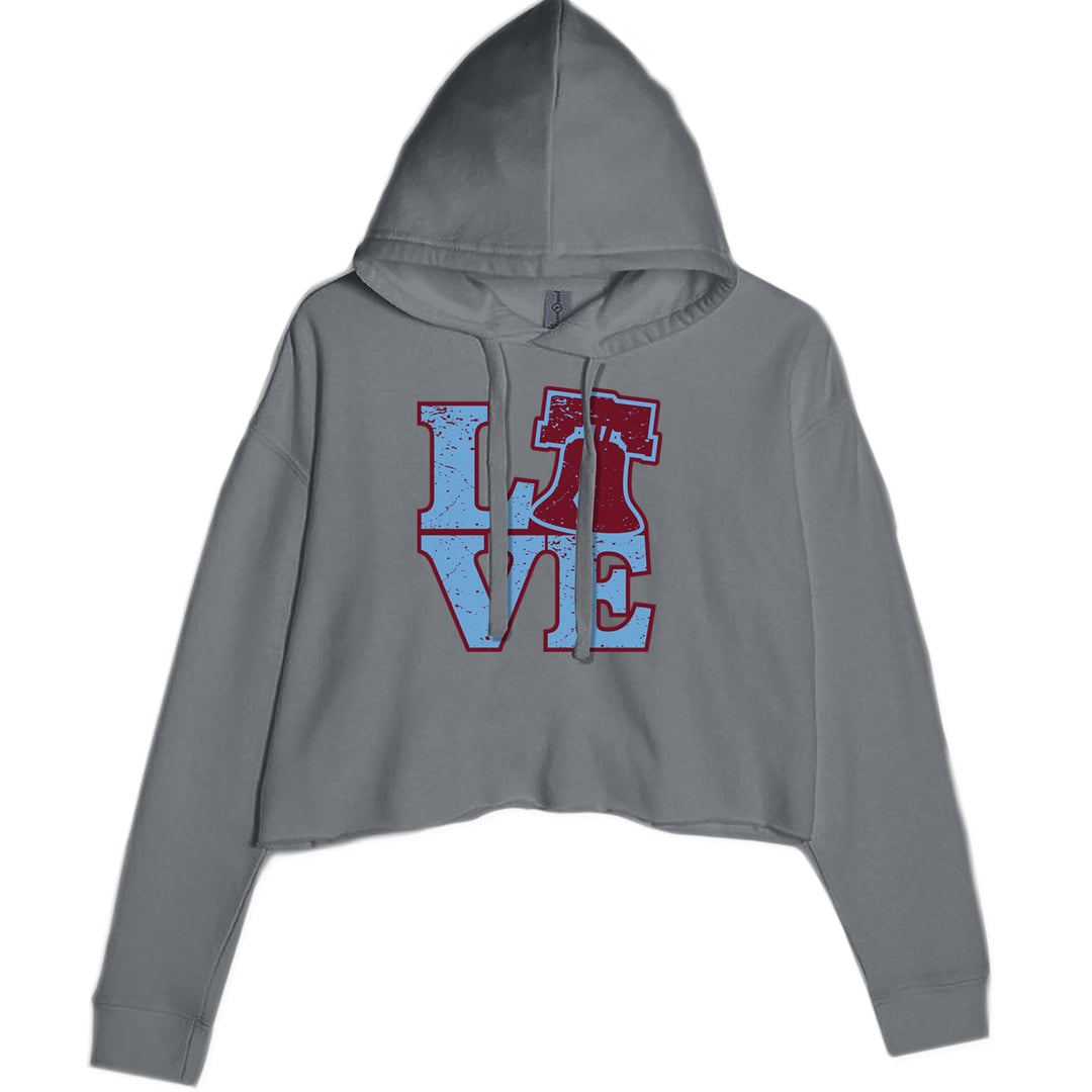 Love Philly Liberty Bell Cropped Hoodie Sweatshirt Charcoal Grey