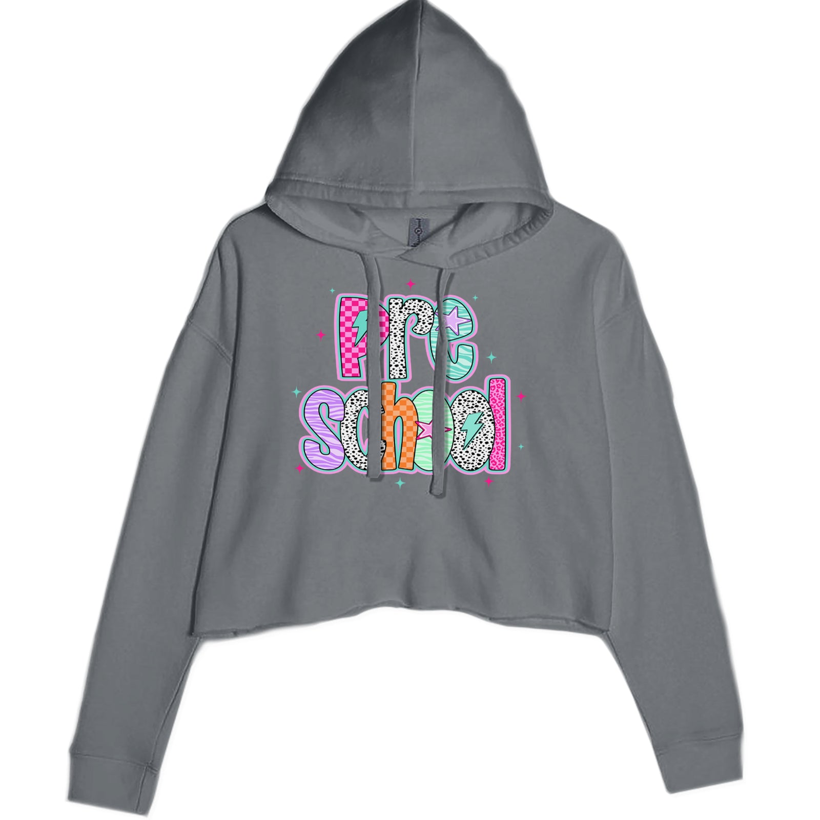 Preschool Power Colorful Back to School Cropped Hoodie Sweatshirt Black
