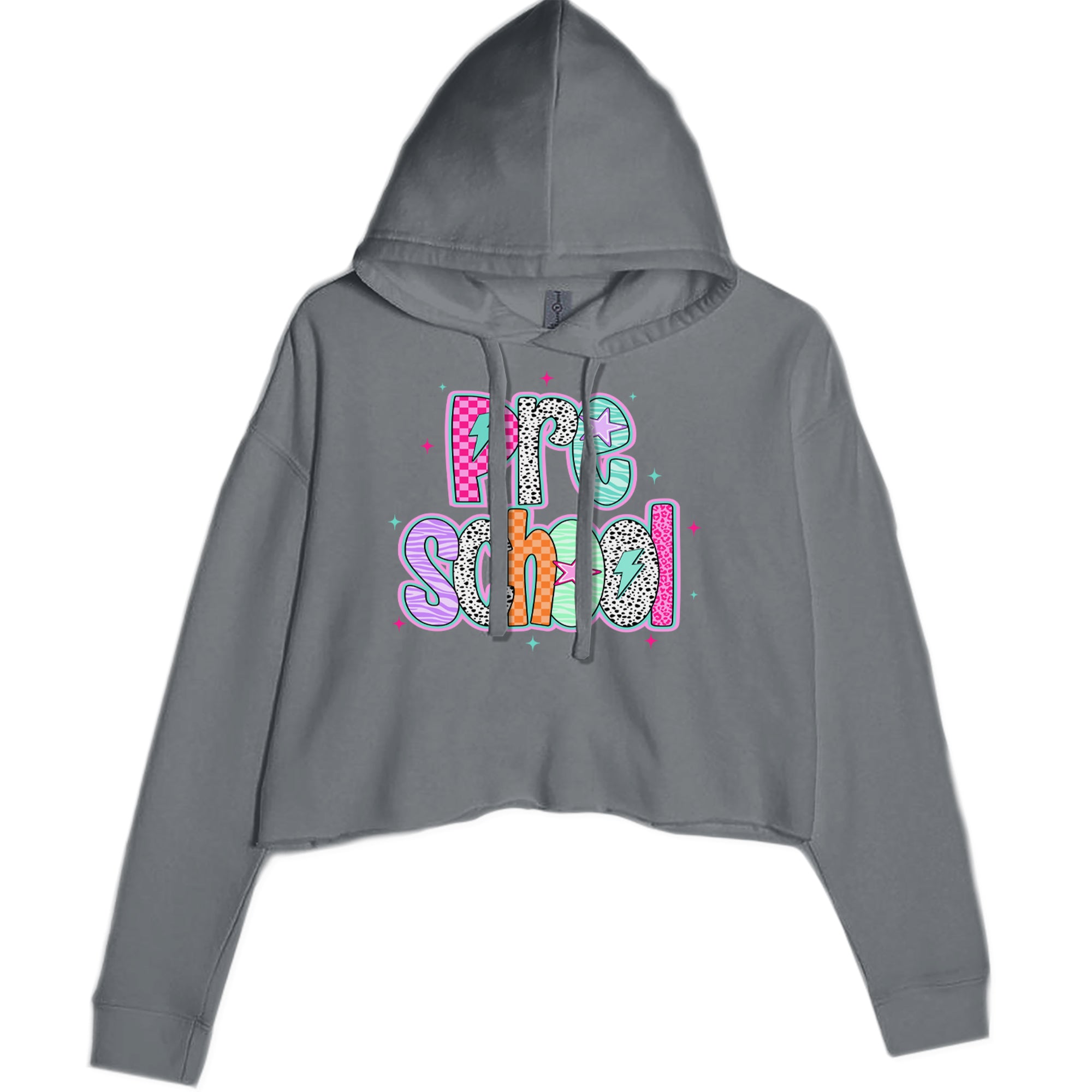 Preschool Power Colorful Back to School Cropped Hoodie Sweatshirt Charcoal Grey