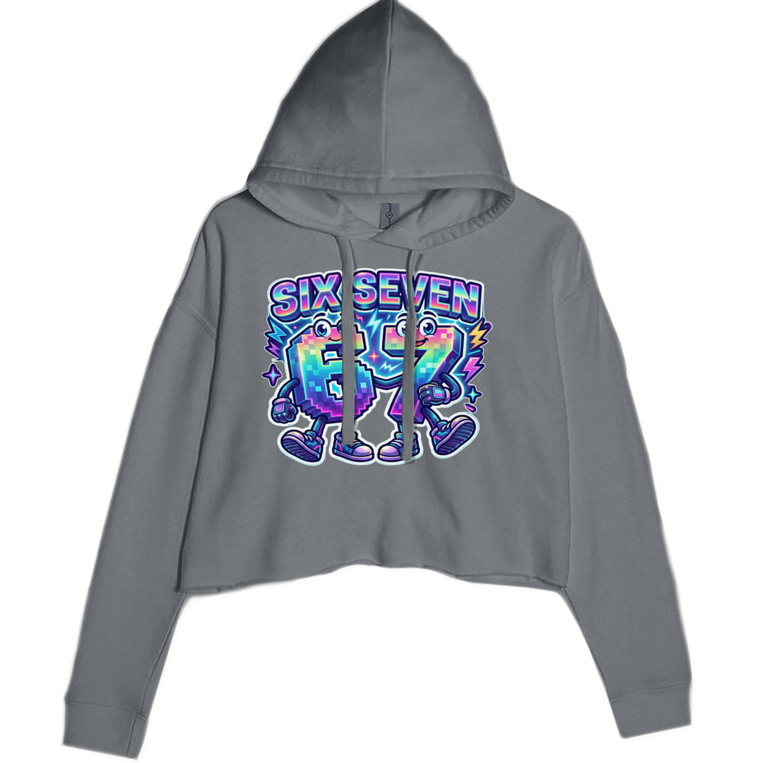 Six Seven 67 Retro Pixel Buddies Cropped Hoodie Sweatshirt Charcoal Grey