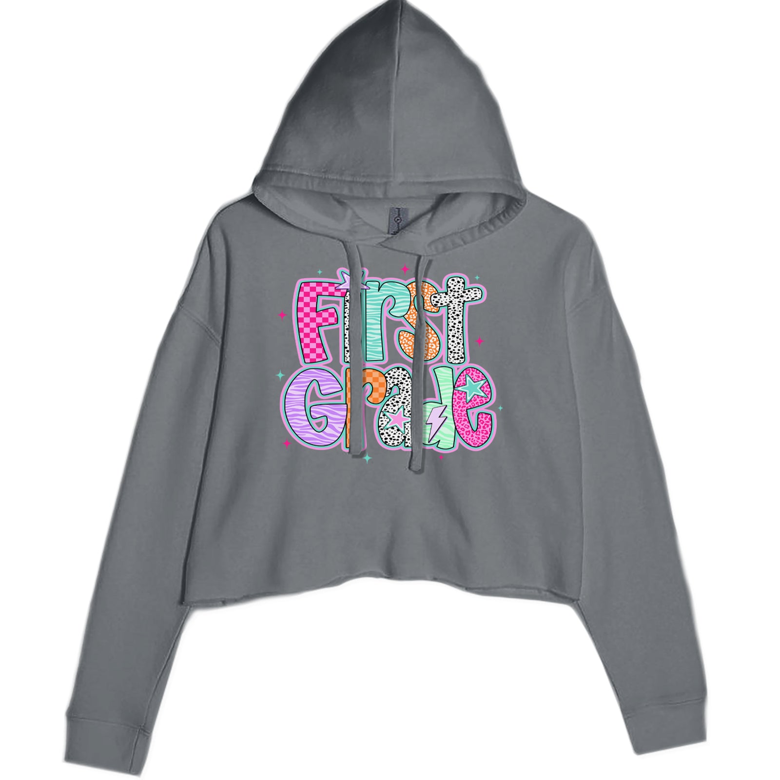 First Grade Vibes Colorful Back to School Cropped Hoodie Sweatshirt Black