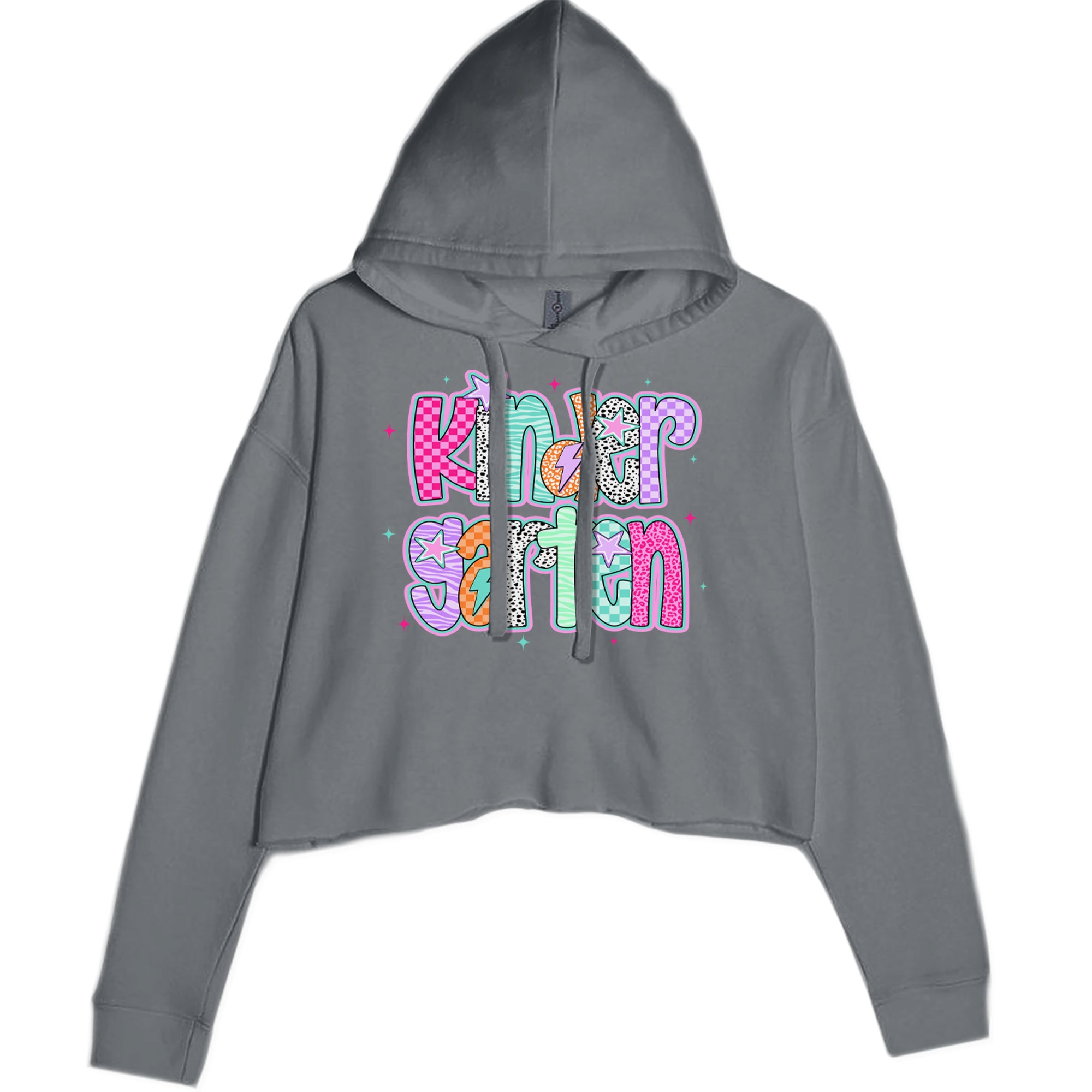 Kindergarten Cutie Colorful Back to School Cropped Hoodie Sweatshirt Charcoal Grey