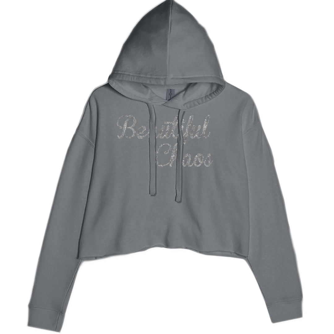 Beautiful Chaos Glitter Music Festival Cropped Hoodie Sweatshirt Charcoal Grey