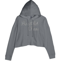 Beautiful Chaos Glitter Music Festival Cropped Hoodie Sweatshirt Charcoal Grey
