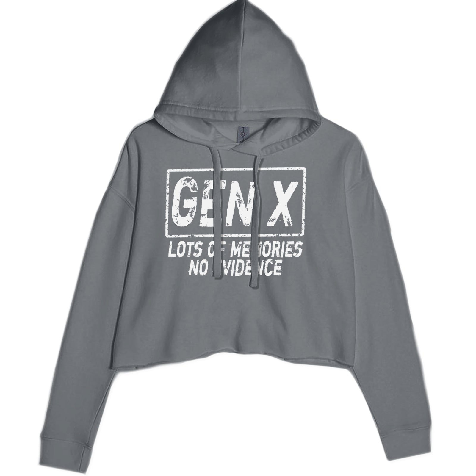 Gen X Lots of Memories No Evidence Nostalgia Cropped Hoodie Sweatshirt Black